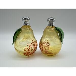 Four Sisters Hand Blown Art Glass Pear Salt & Pepper Shakers 3” Tall